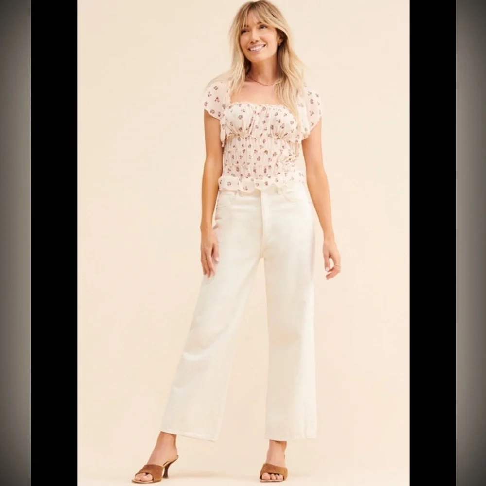 Intimately by Free People Juliet Boho Cottagecore Ruffled Printed Bodysuit sz M